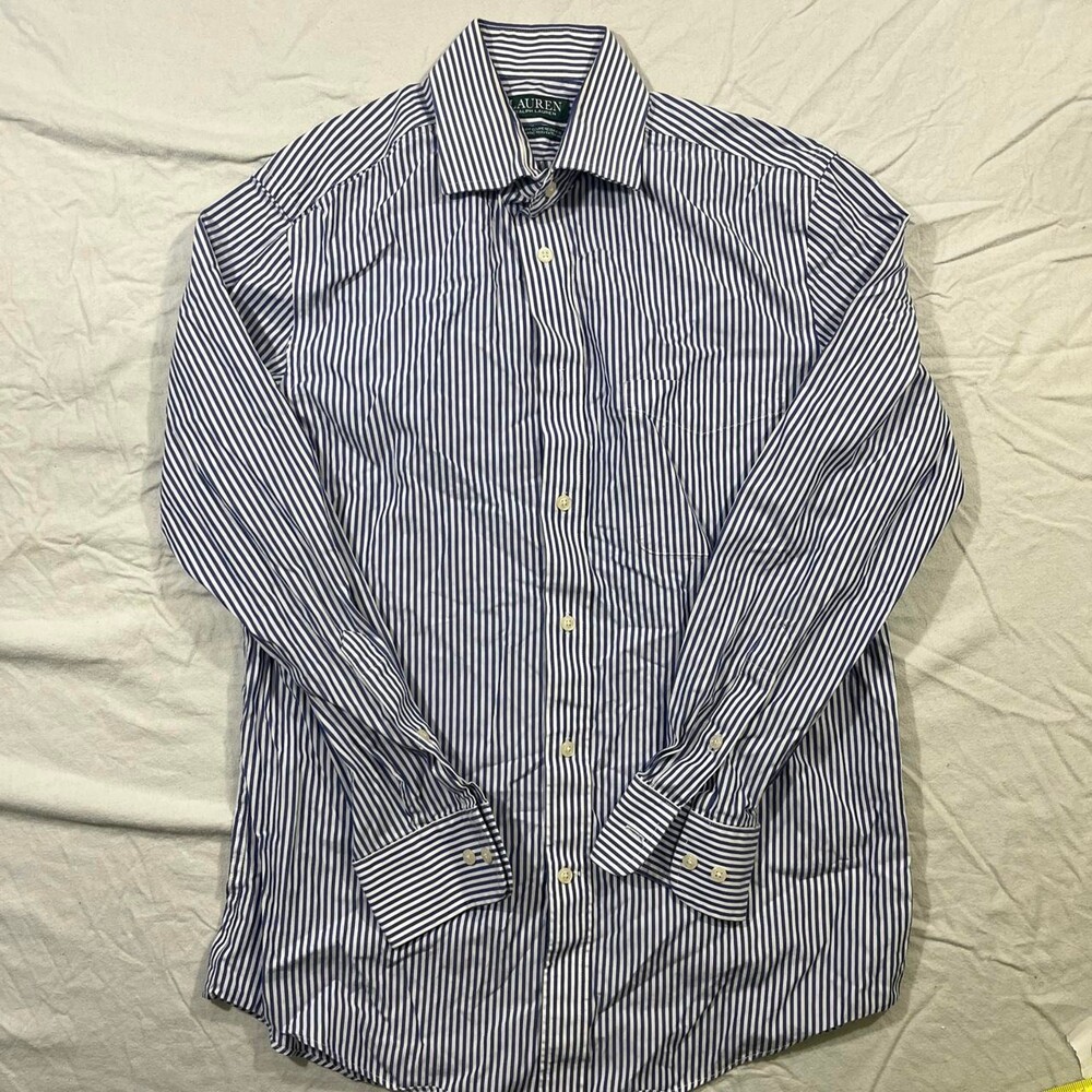 Lauren Ralph Lauren Regular Fit Stripe Stretch Dress Shirt Men 15 32/33 M Blue